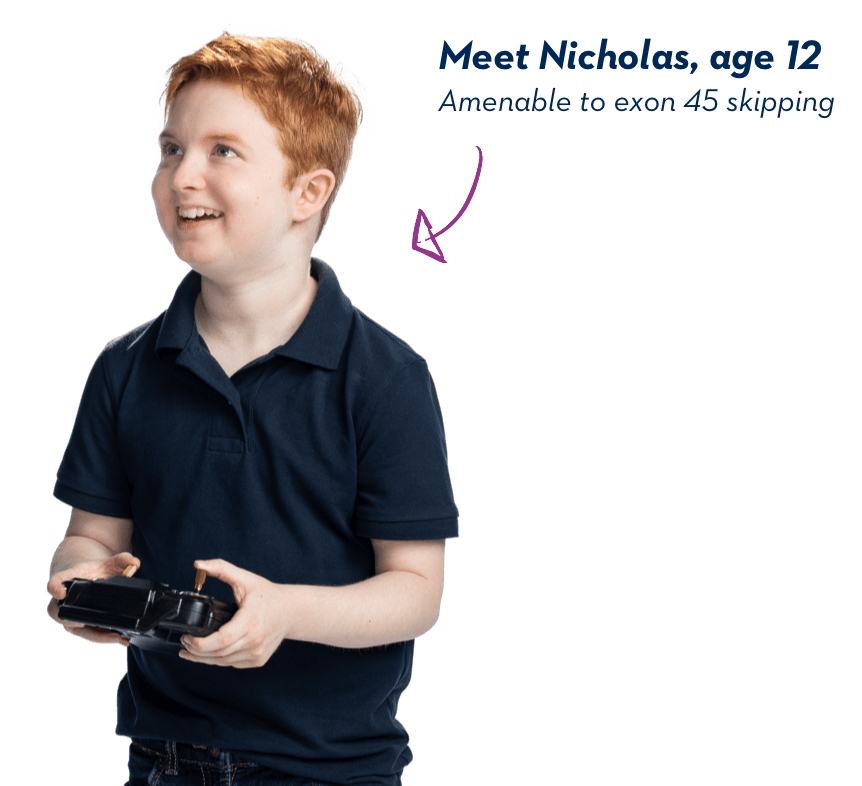 AMONDYS 45 patient Nicholas Nicholas, age 12, amenable to exon 45 skipping