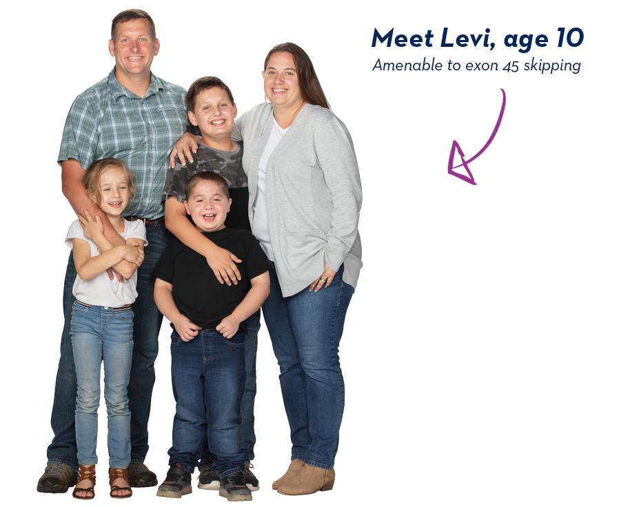 Meet Levi, age 10. Amenable to exon 45 skipping