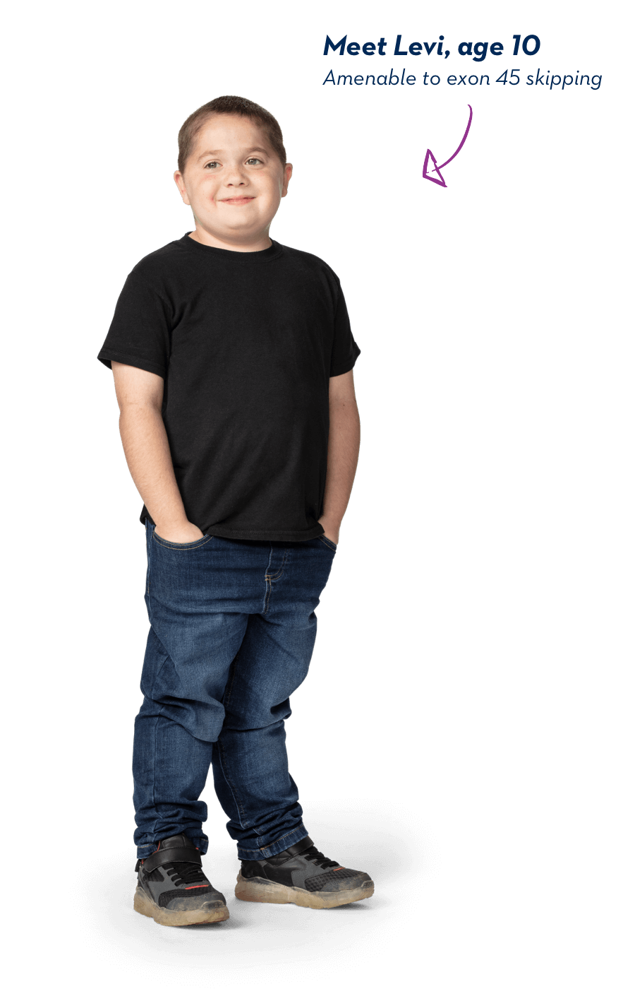 Meet Levi, age 10. Amenable to exon 45 skipping