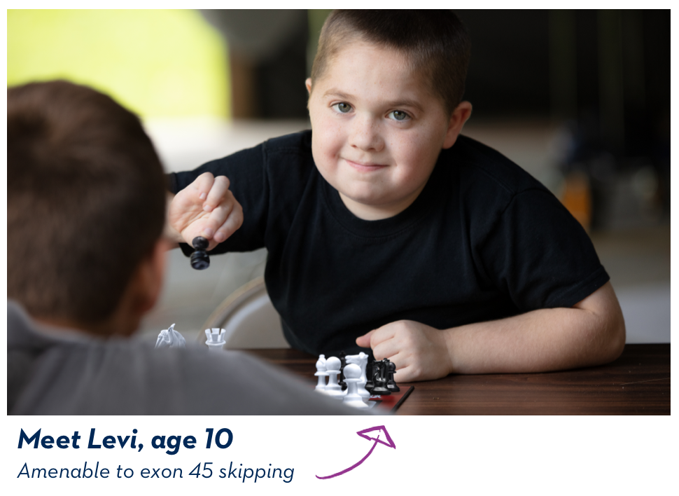 Meet Levi, age 10. Amenable to exon 45 skipping