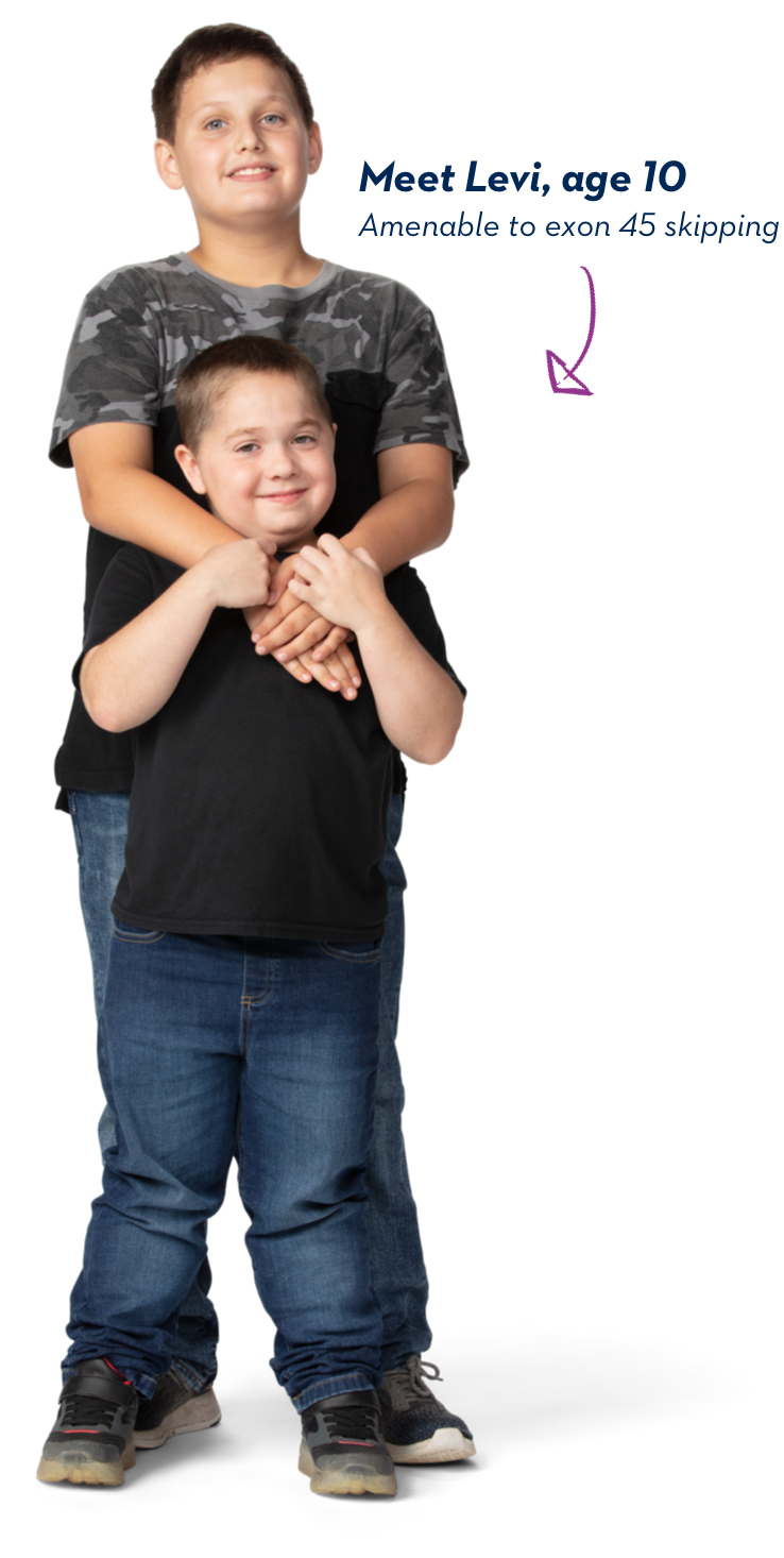 Meet Levi, age 10. Amenable to exon 45 skipping