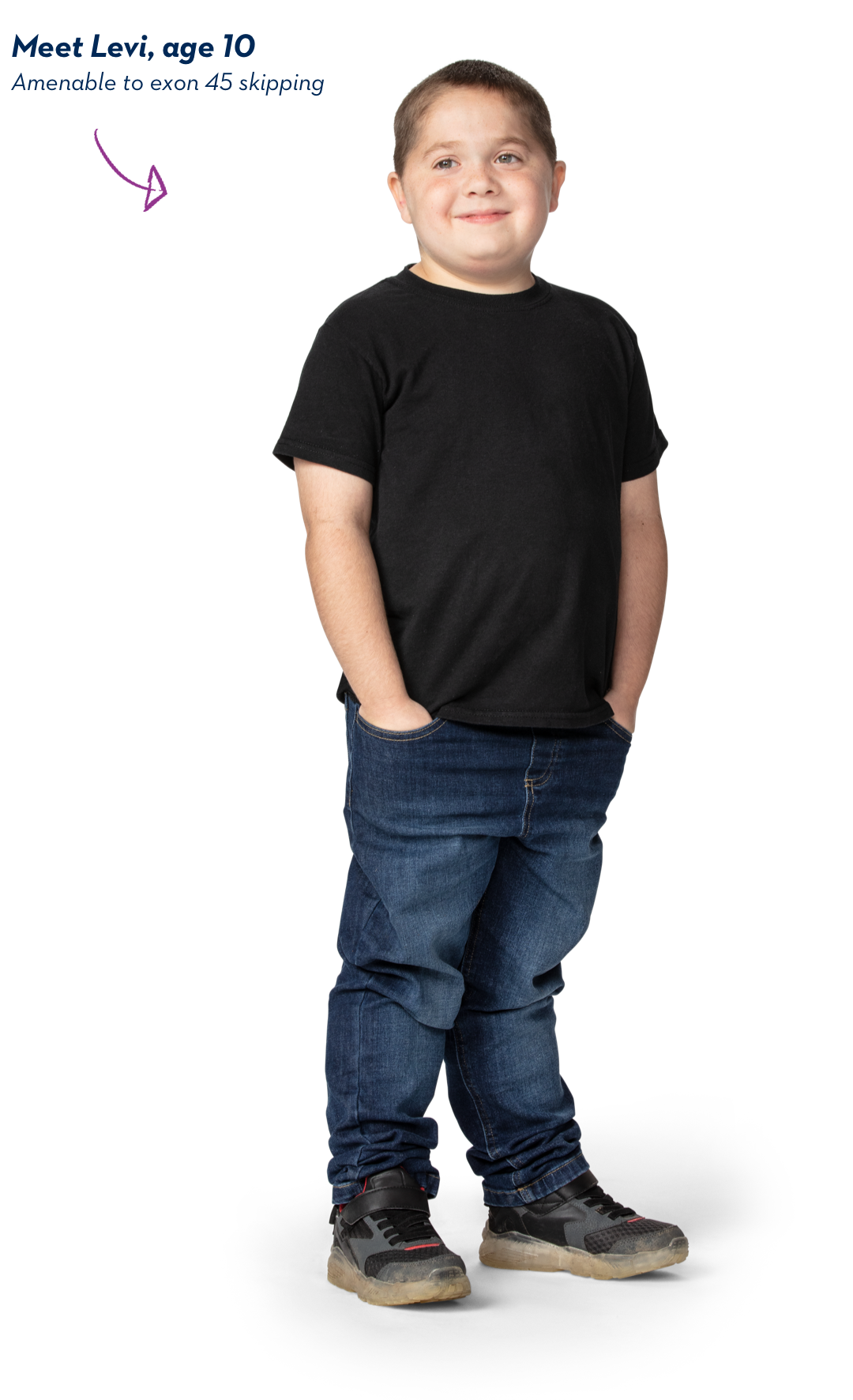 Meet Levi, age 10. Amenable to exon 45 skipping