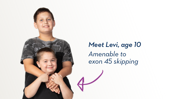Meet Levi, age 10. Amenable to exon 45 skipping