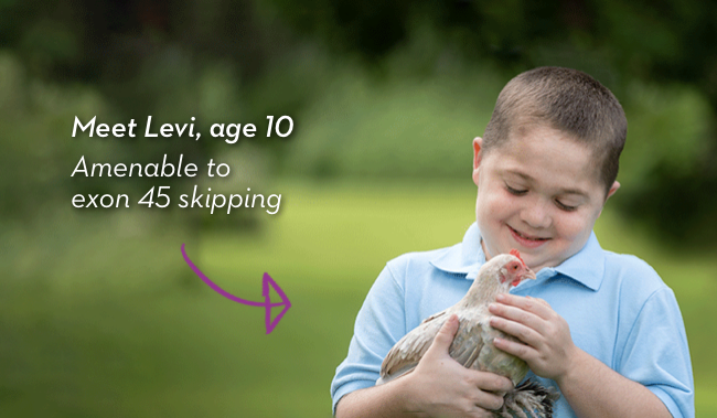 Meet Levi, age 10. Amenable to exon 45 skipping