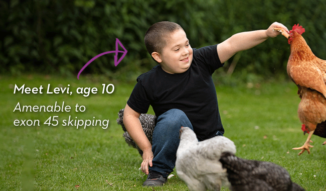Meet Levi, age 10. Amenable to exon 45 skipping