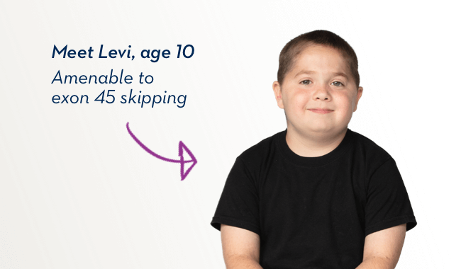 Meet Levi, age 10. Amenable to exon 45 skipping
