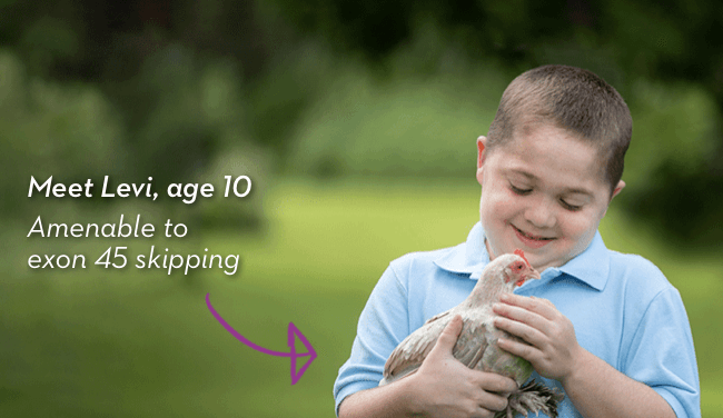 Meet Levi, age 10. Amenable to exon 45 skipping