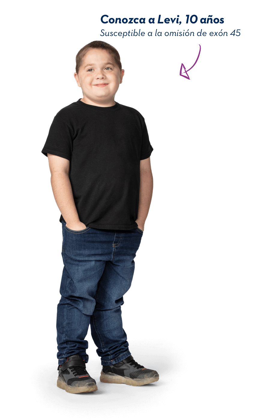 Conozca a Levi, 10 años. Susceptible a la omisión de exón 45.