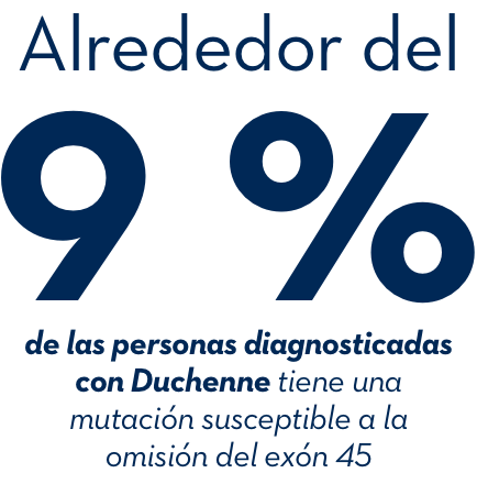 Alrededor del 9 % de las personas diagnosticadas con Duchenne tiene una mutación susceptible a la omisión del exón 45