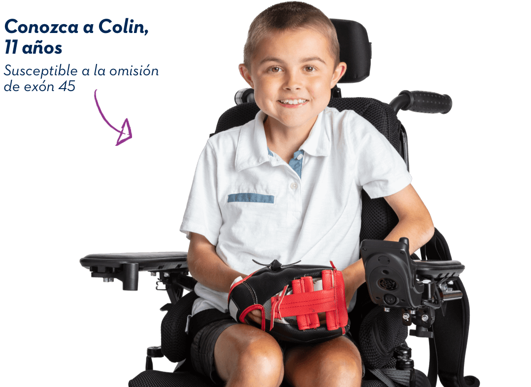 Conozca a Colin, 11 años. Susceptible a la omisión de exón 45.