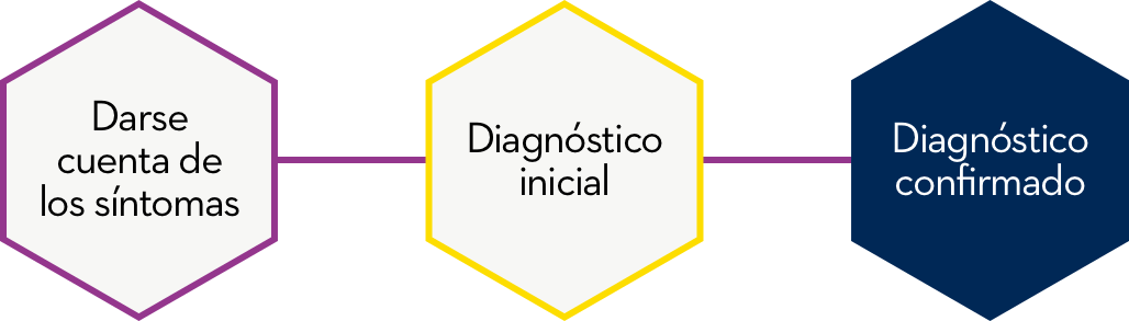 Pasos para obtener un diagnóstico: darse cuenta de los síntomas, diagnóstico inicial, confirmación del diagnóstico