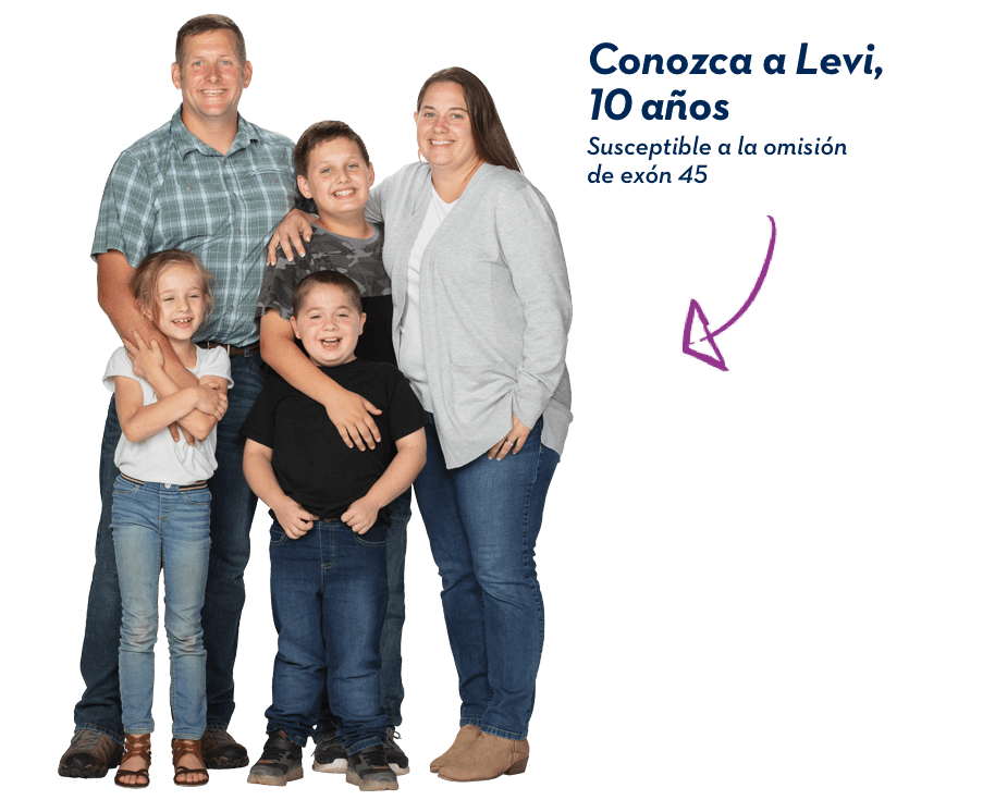 Conozca a Levi, 10 años. Susceptible a la omisión de exón 45.