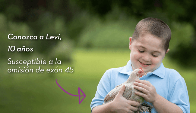Conozca a Levi, 10 años. Susceptible a la omisión de exón 45.