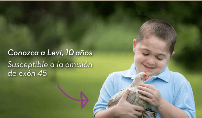 Conozca a Levi, 10 años. Susceptible a la omisión de exón 45.