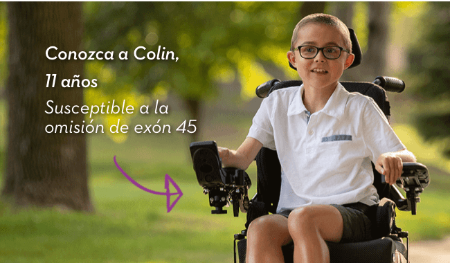 Conozca a Colin, 11 años. Susceptible a la omisión de exón 45.