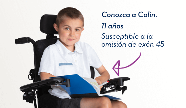 Conozca a Colin, 11 años. Susceptible a la omisión de exón 45.
