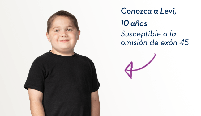 Conozca a Levi, 10 años. Susceptible a la omisión de exón 45.