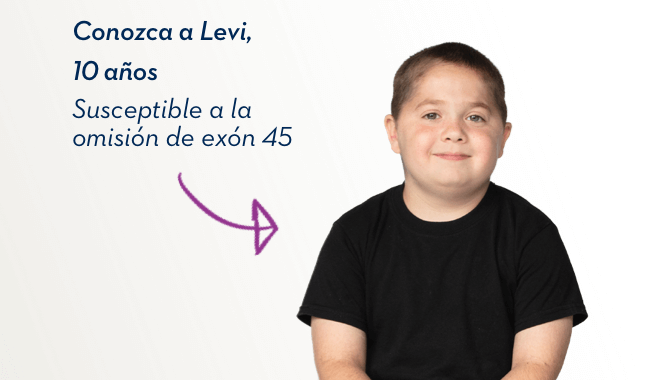 Conozca a Levi, 10 años. Susceptible a la omisión de exón 45.
